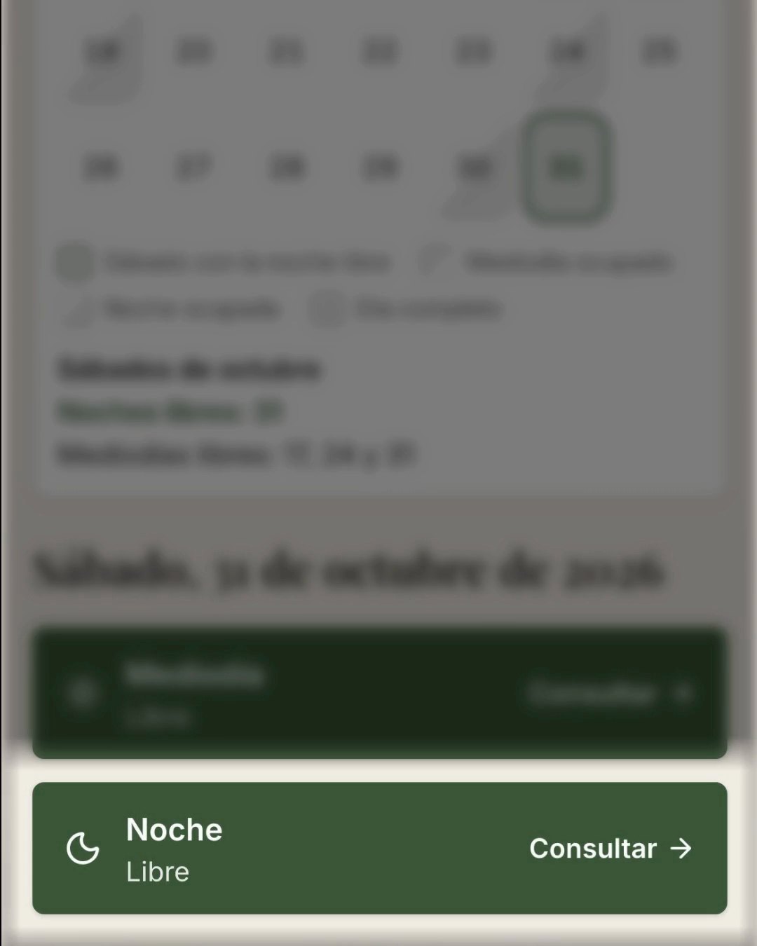 El calendario del salón: el sábado 31 a la noche pasa de libre a ocupado.